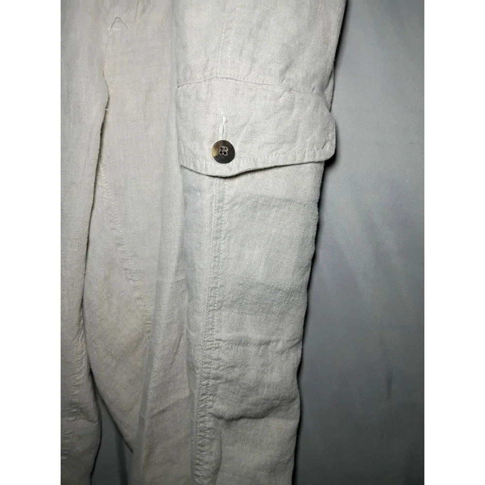 Caribbean Brand Cargo Pants Mens 36x30 Ivory 100% Linen Drawstring Beach Casual - Picture 6 of 9